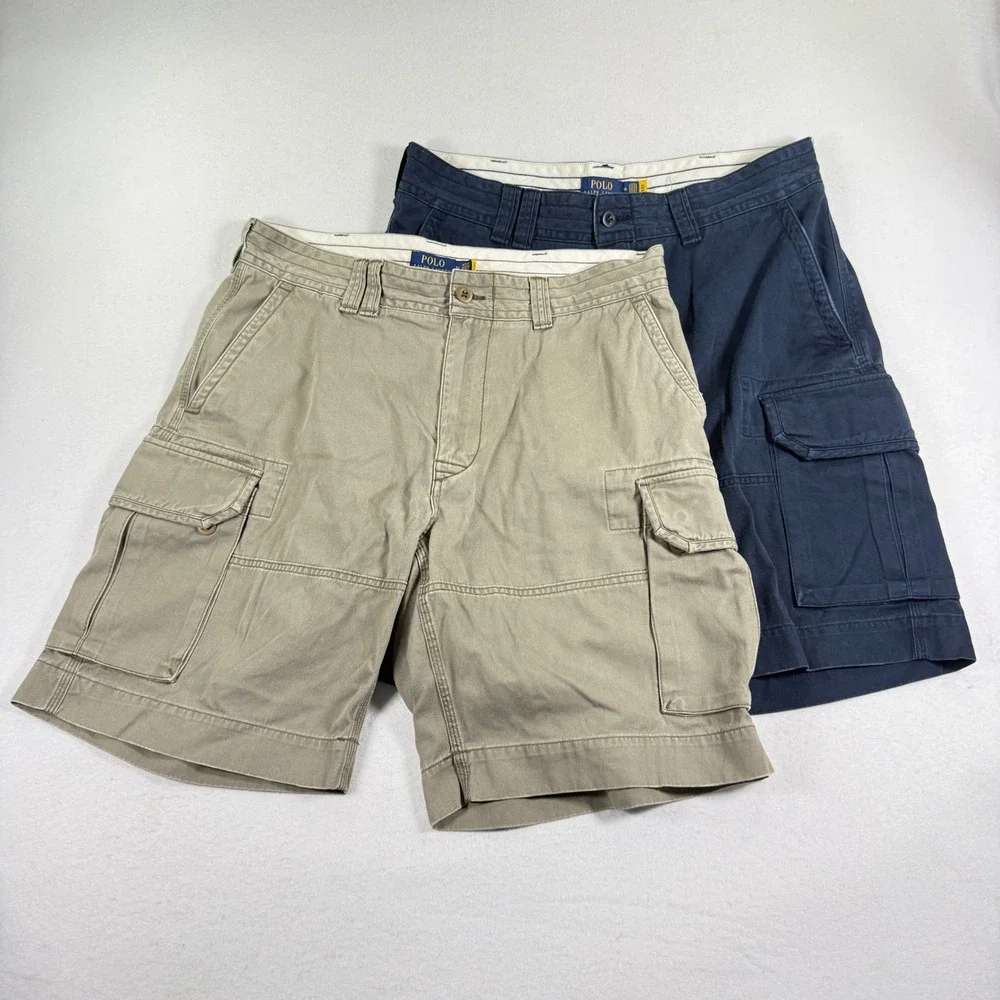 Polo Ralph Lauren Cargo Shorts Mens 36 Blue Khaki Lot of 2 Classic Chino Twill